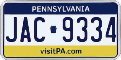 PA license plate JAC9334