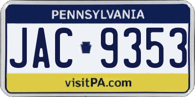 PA license plate JAC9353