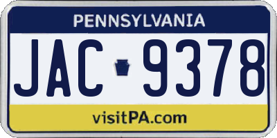 PA license plate JAC9378