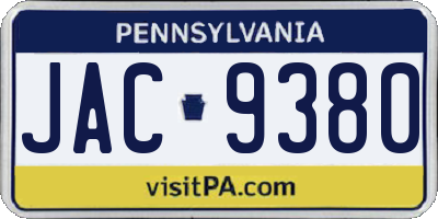 PA license plate JAC9380