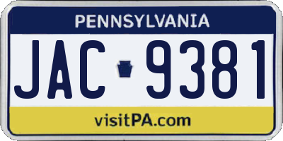 PA license plate JAC9381