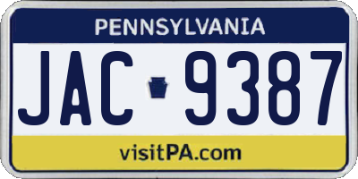 PA license plate JAC9387