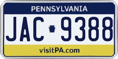 PA license plate JAC9388