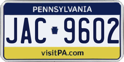 PA license plate JAC9602