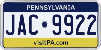 PA license plate JAC9922