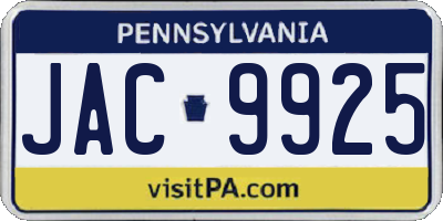 PA license plate JAC9925