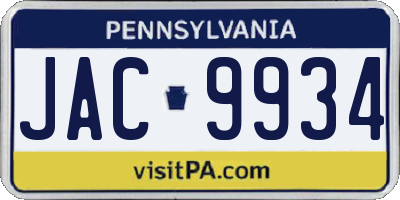 PA license plate JAC9934