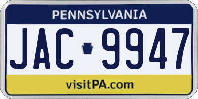 PA license plate JAC9947