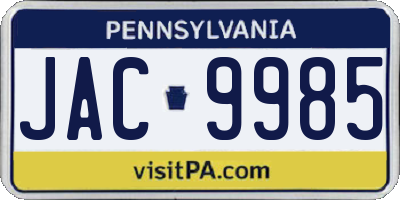 PA license plate JAC9985