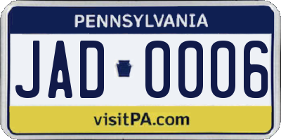 PA license plate JAD0006