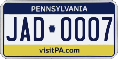 PA license plate JAD0007