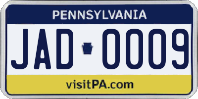 PA license plate JAD0009