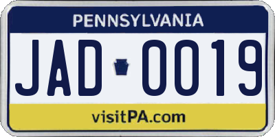 PA license plate JAD0019