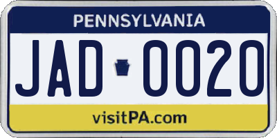 PA license plate JAD0020