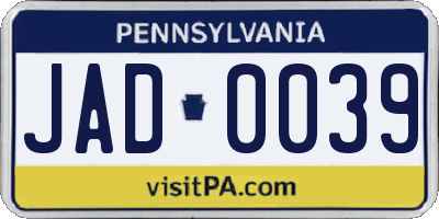 PA license plate JAD0039