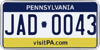 PA license plate JAD0043