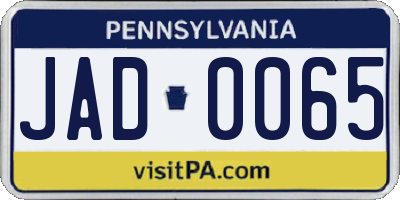 PA license plate JAD0065