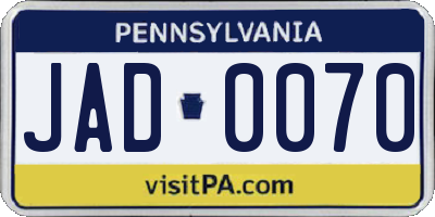 PA license plate JAD0070
