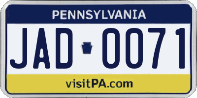 PA license plate JAD0071