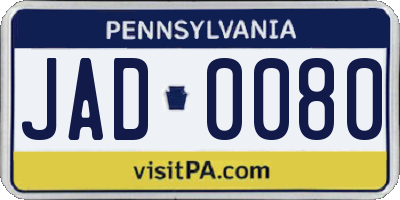 PA license plate JAD0080