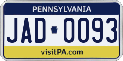 PA license plate JAD0093