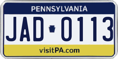 PA license plate JAD0113