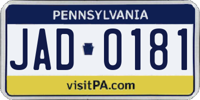 PA license plate JAD0181