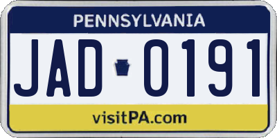 PA license plate JAD0191