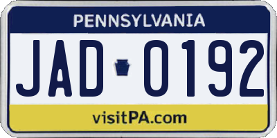 PA license plate JAD0192
