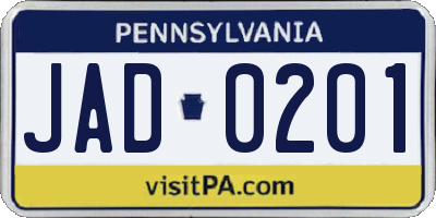 PA license plate JAD0201