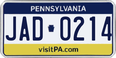 PA license plate JAD0214