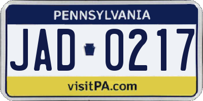 PA license plate JAD0217