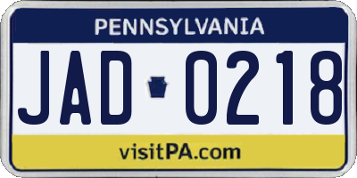 PA license plate JAD0218