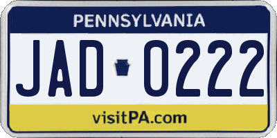 PA license plate JAD0222