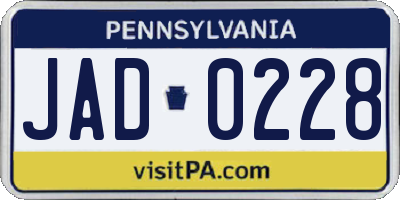 PA license plate JAD0228