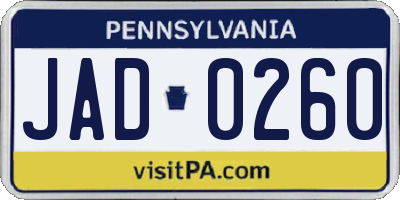 PA license plate JAD0260