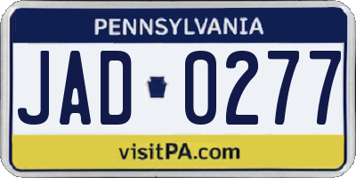 PA license plate JAD0277