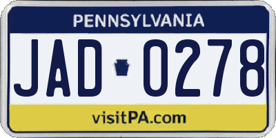 PA license plate JAD0278