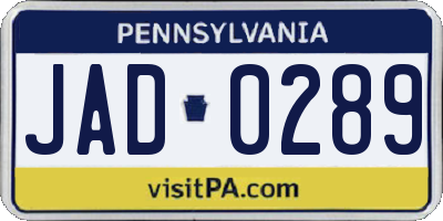 PA license plate JAD0289