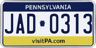 PA license plate JAD0313