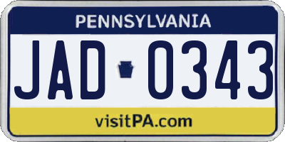 PA license plate JAD0343