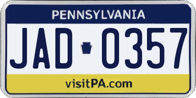 PA license plate JAD0357