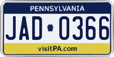 PA license plate JAD0366