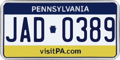 PA license plate JAD0389