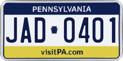 PA license plate JAD0401
