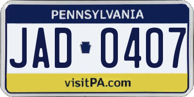 PA license plate JAD0407