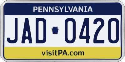 PA license plate JAD0420
