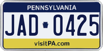 PA license plate JAD0425