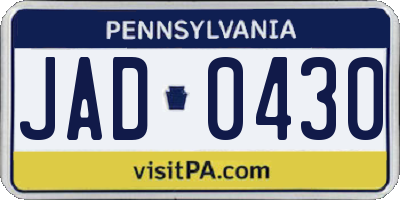 PA license plate JAD0430