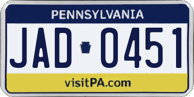 PA license plate JAD0451